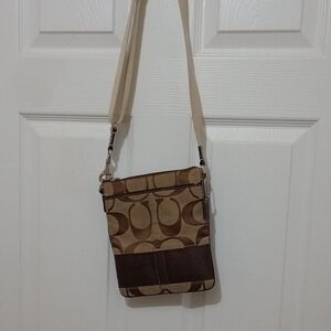 Coach Signature Canvas Crossbody • Beige/Brown • Adjustable Strap